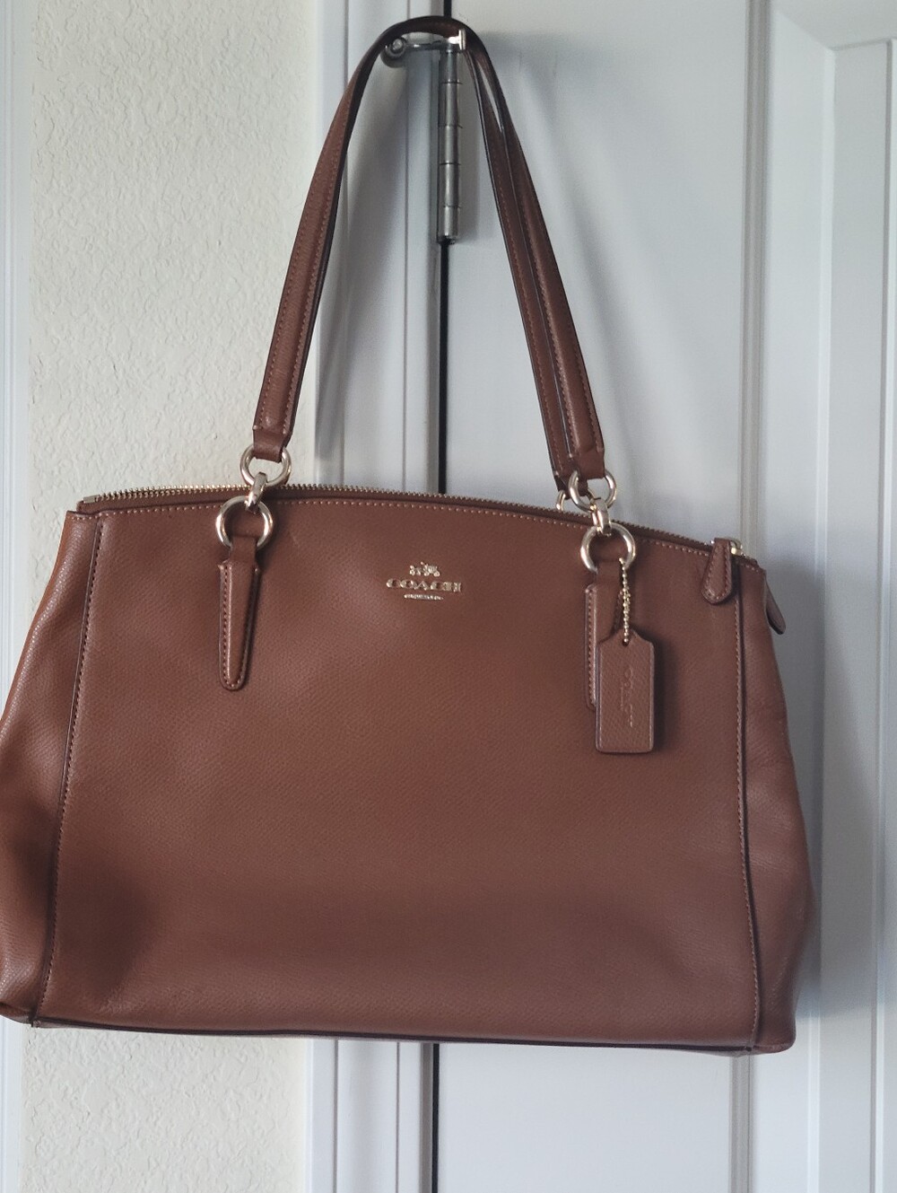 Coach Brown Pebbled Leather Shoulder Bag with Gold Hardware.